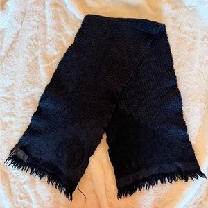Versace Navy Wool Scarf with Fringe